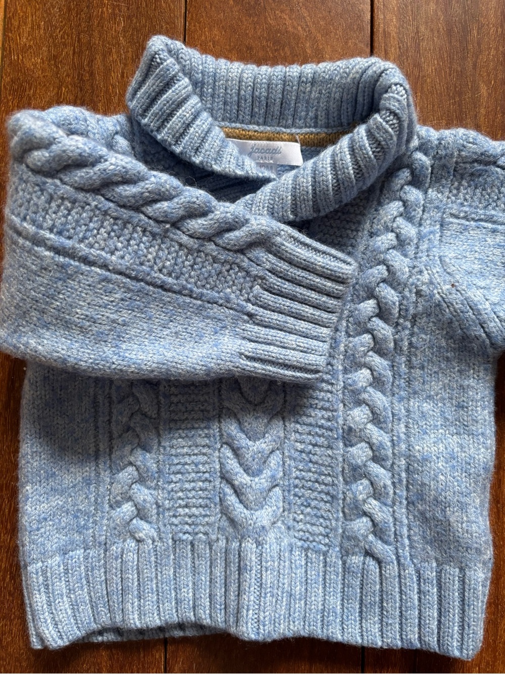 Light Blue Cable Knit Shawl Collar Sweater